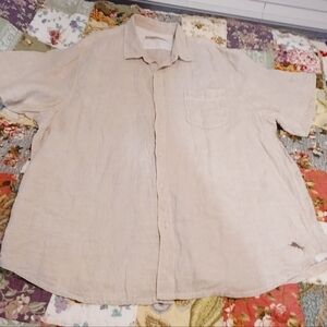 Tommy Bahama Men's Beige Short Sleeve 100%  Linen  Short Sleeve Shirt
